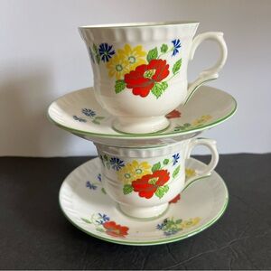 Set of 2 English Garden Footed Cup & Saucer by Crown Staffordshire Floral